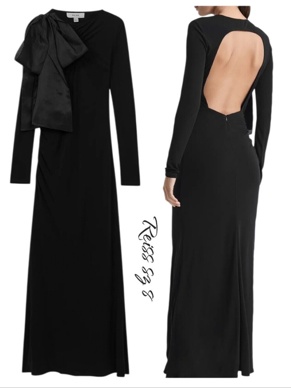 NWT Reiss Savannah Black Bow Open Back Maxi Dress 8